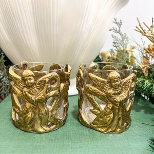 2 Andrea by Sadek Brass Angel Votive Candle Holder VINTAGE 3in Christmas Holiday